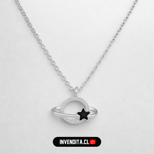Collar de plata 925 diseño planeta con estrella y circones