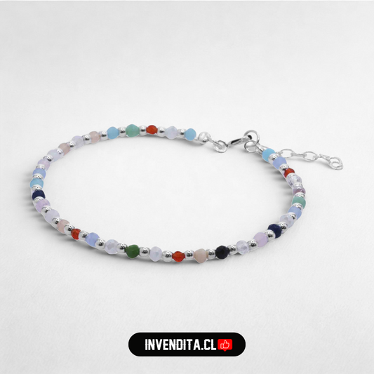 Pulsera de plata 925 esferas lisas combinadas con piedras Ágata
