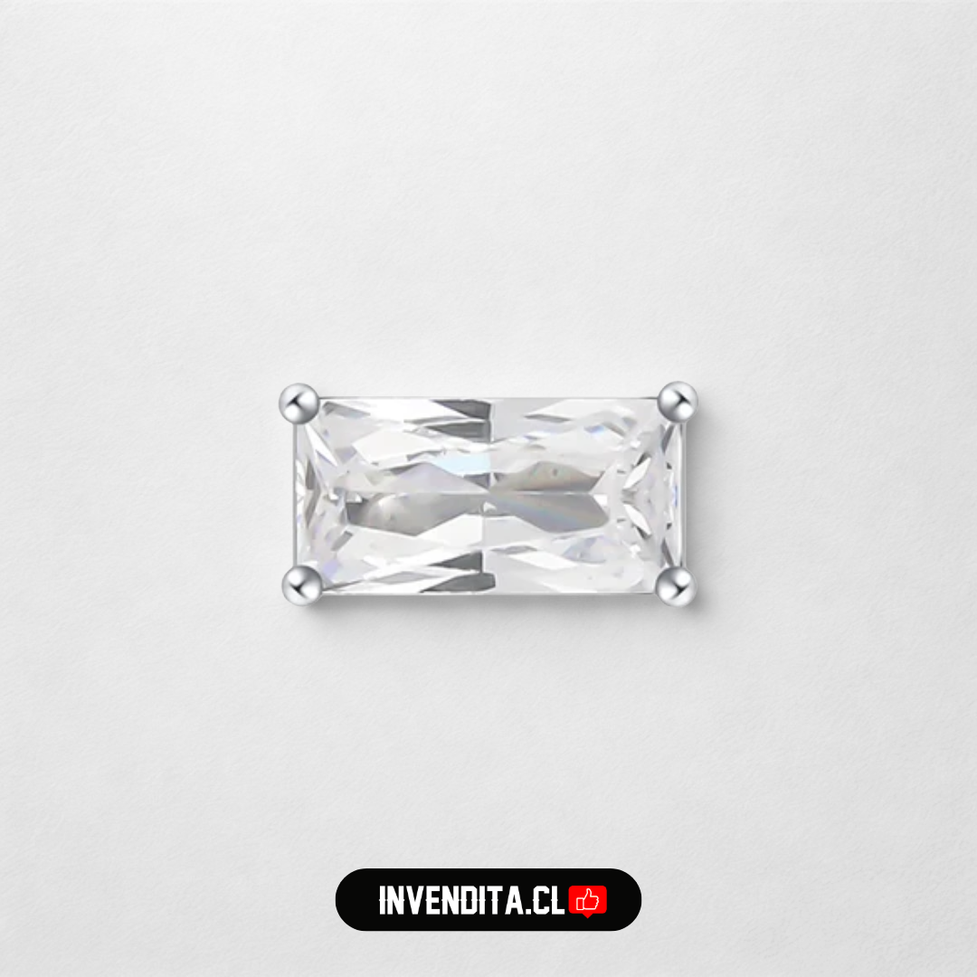 Aros de plata 925 piercing circón rectangular