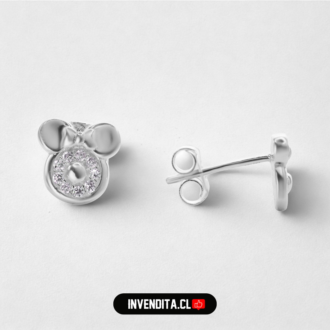 Aros de plata 925 diseño Minnie Mouse con circones
