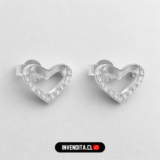 Aros de plata 925 corazón mitad con circones