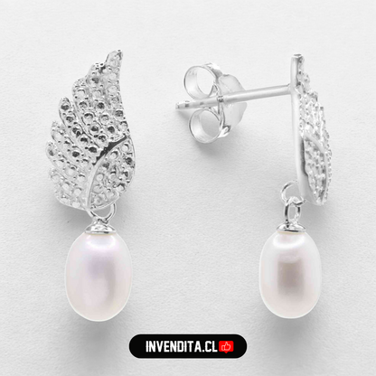 Aros de plata 925 pluma con perlas de río