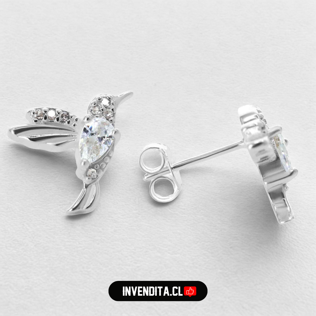 Aros de plata 925 colibrí con circones