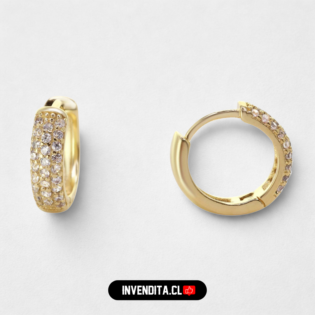 Aros enchapados en oro argollas Huggies con circones