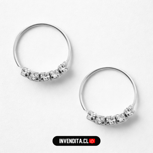 Aros de plata 925 piercing con circones cuadrados