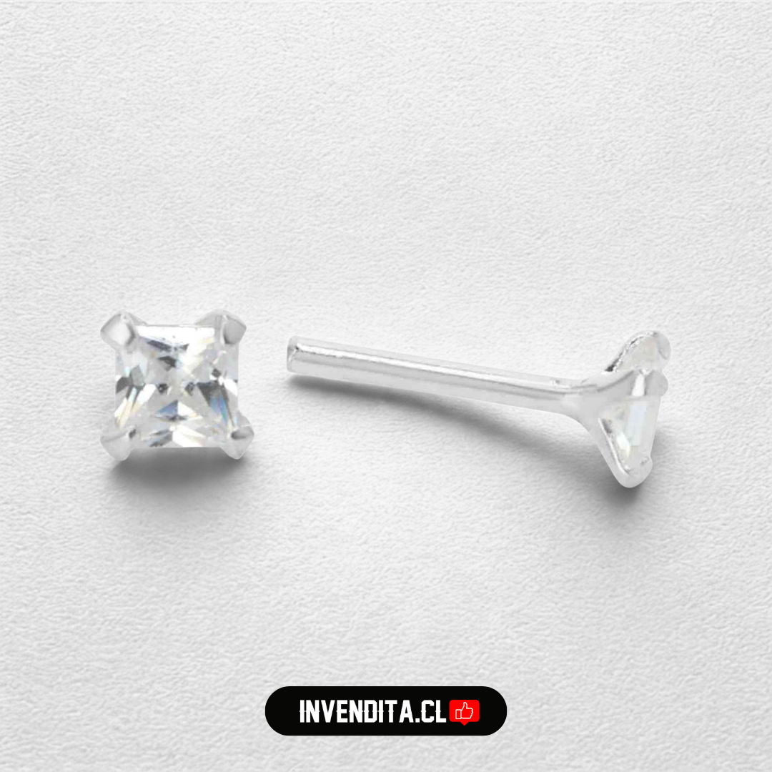 Aros de plata 925 piercing circón cuadrado