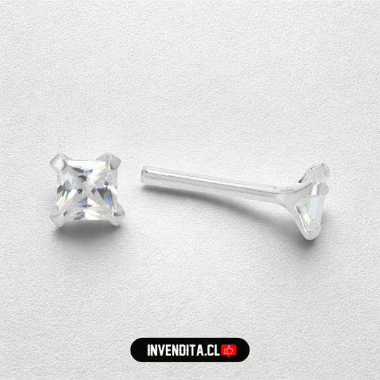Aros de plata 925 piercing circón cuadrado