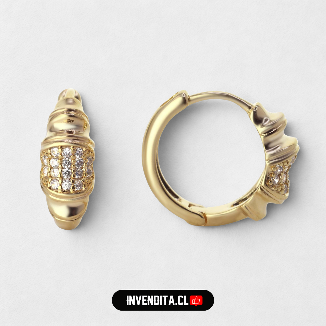 Aros enchapados en oro diseño argollas con serie de circones