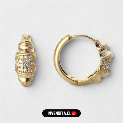 Aros enchapados en oro diseño argollas con serie de circones
