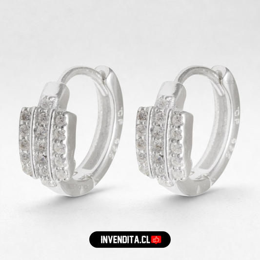 Aros de plata 925 argolla diseño ovalado con circones