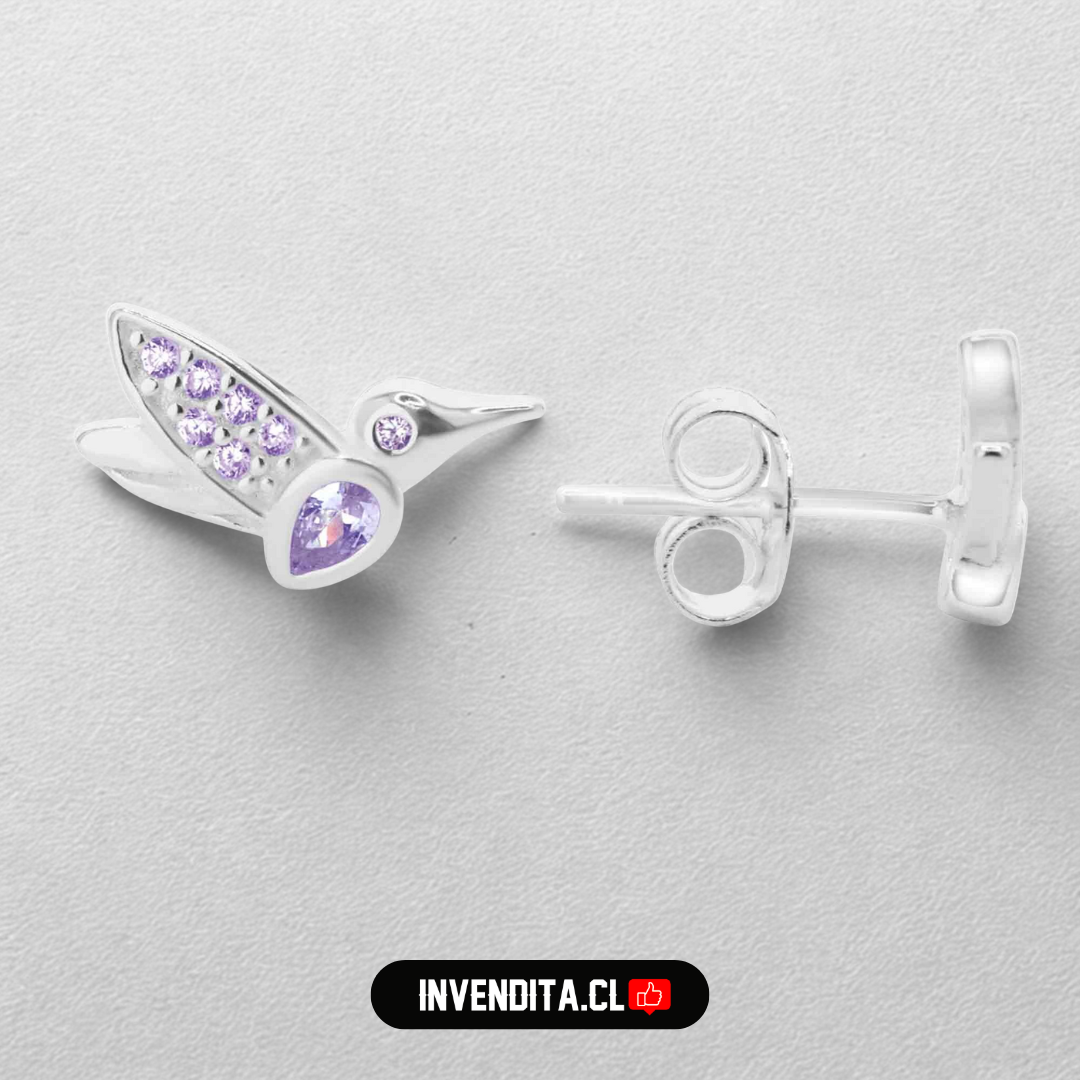Aros de plata 925 colibrí circones lavanda