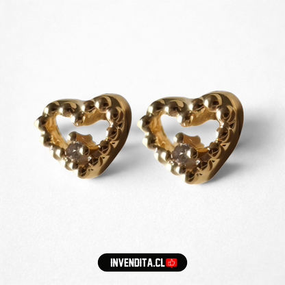 Aros enchapados en oro para niños con tope diseño corazón con pequeño circón