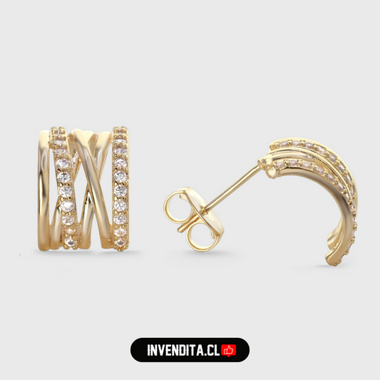 Aros enchapados en oro estilo curvo cruzado con circones