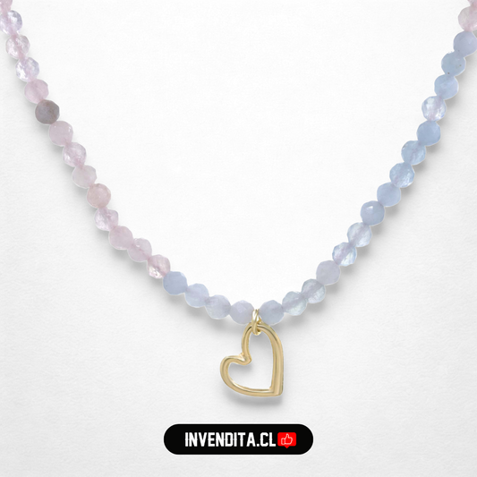 Collar enchapado en oro piedras Ágata colores pasteles y colgante corazón