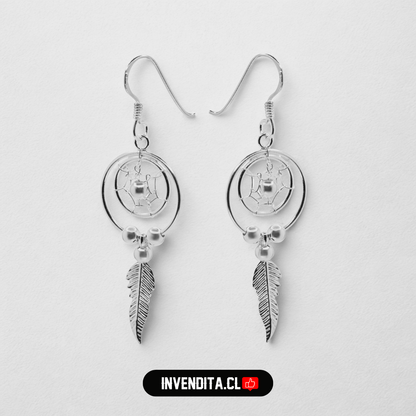 Aros de plata 925 diseño atrapasueños estilo nativo