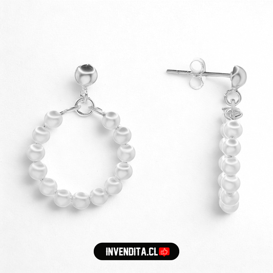Aros de plata 925 semi esfera con argolla de perlas