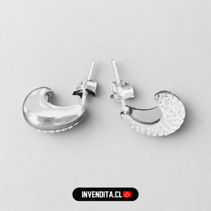 Aros de plata 925 estilo bote mitad strass mitad satinada