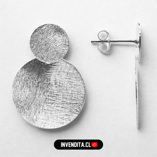 Aros de plata 925 doble placa circular satinadas