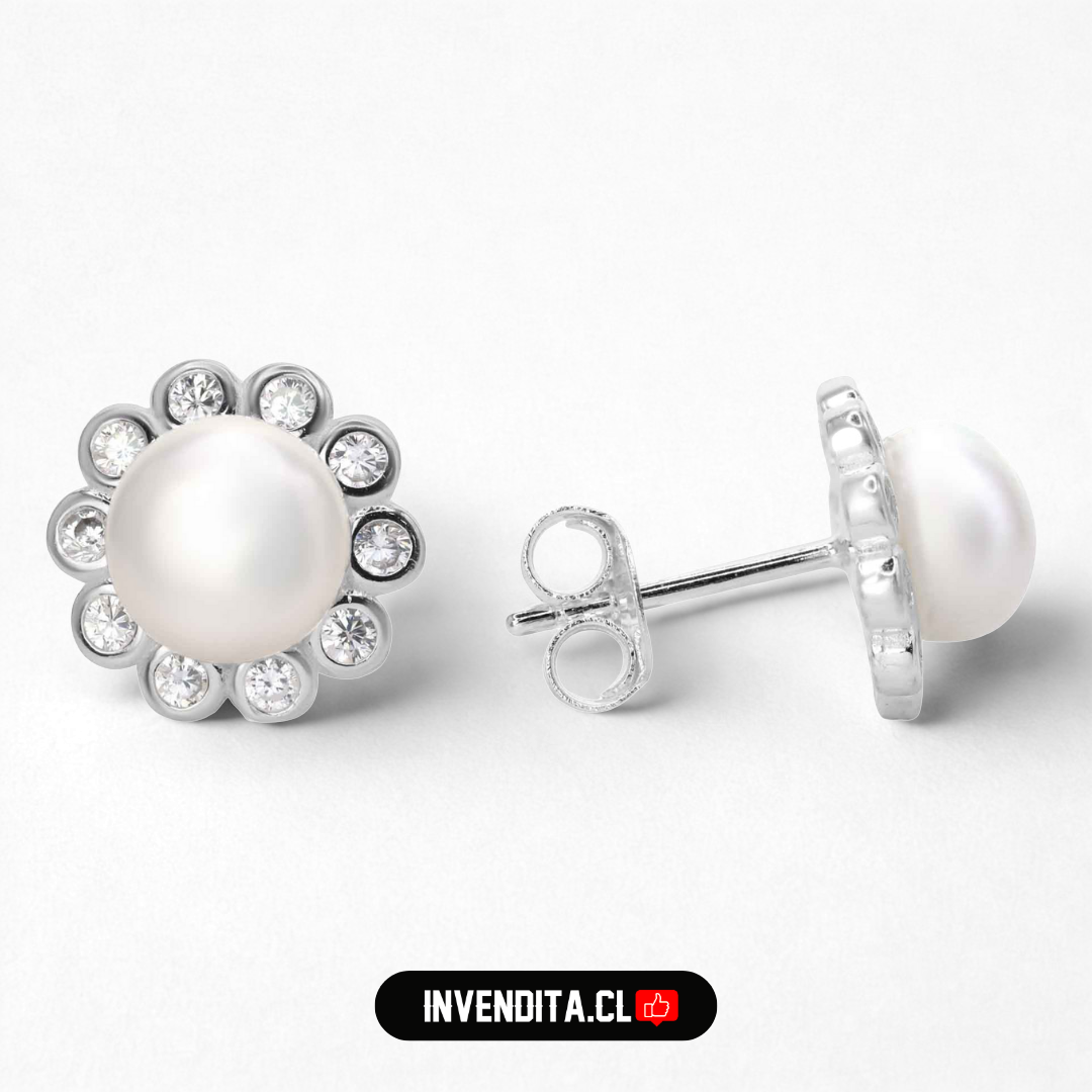 Aros de plata 925 diseño pétalos de circones y perla