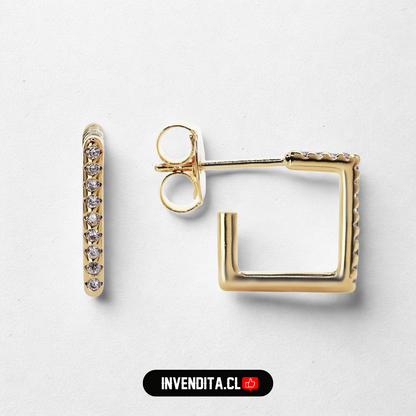 Aros enchapados en oro argollas cuadradas con circones medias