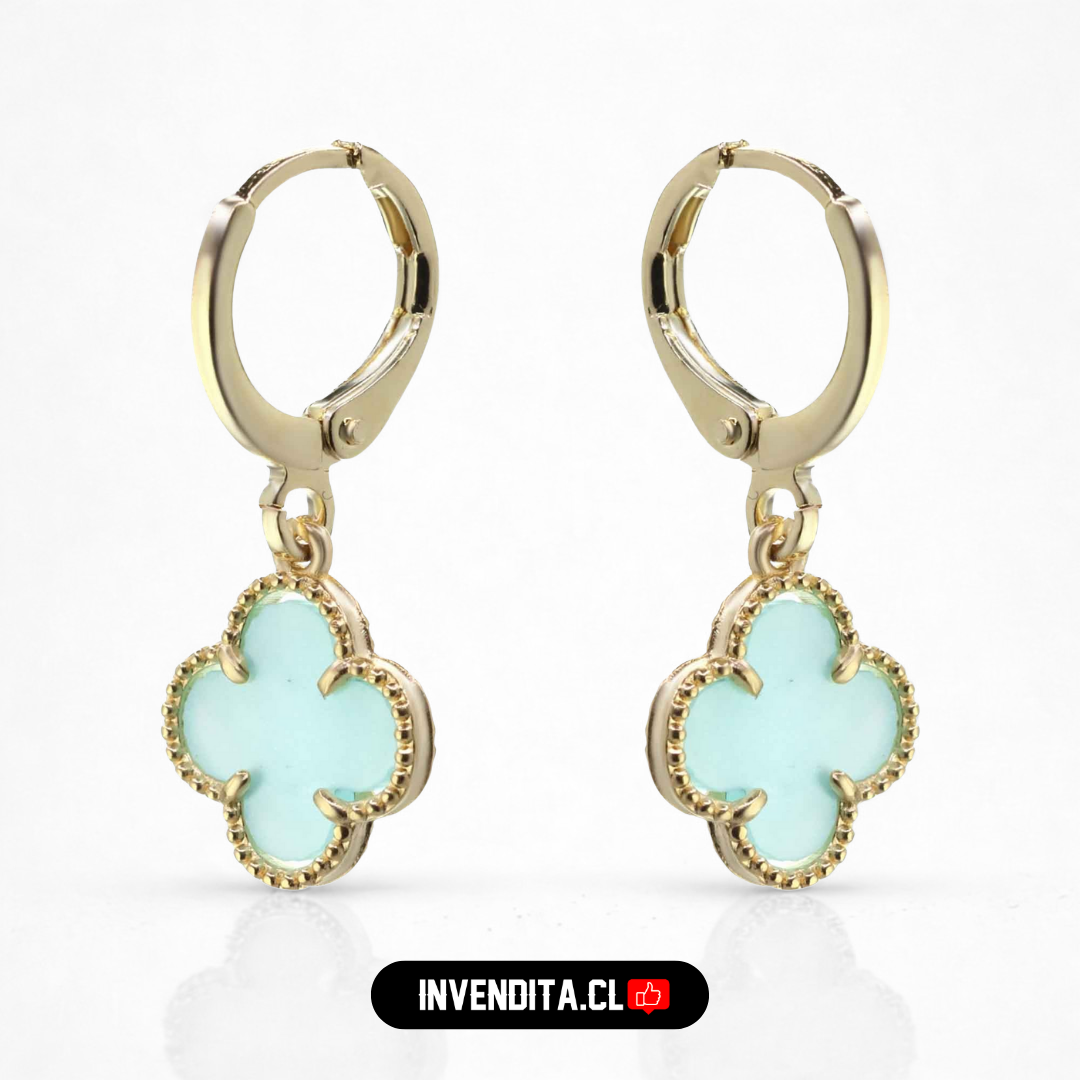 Aros enchapados en oro argollas con placa flor verde turquesa