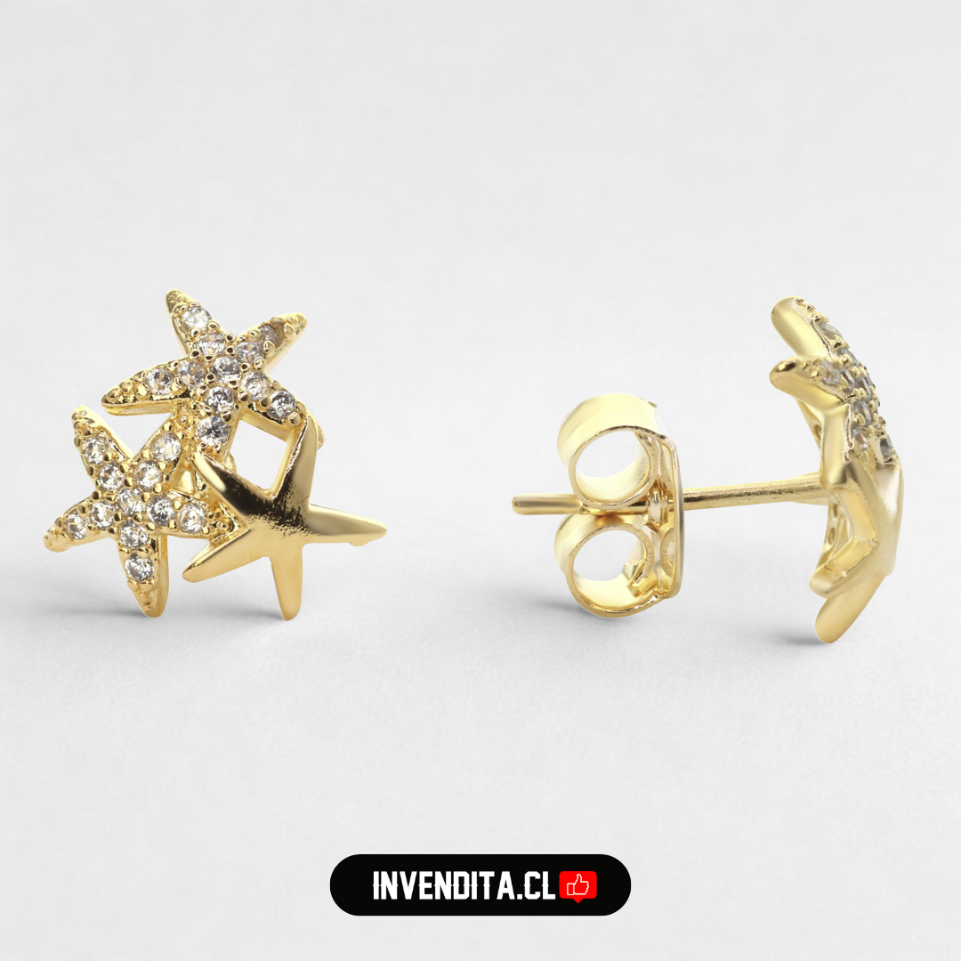 Aros enchapados en oro trio de estrellas lisa y circones