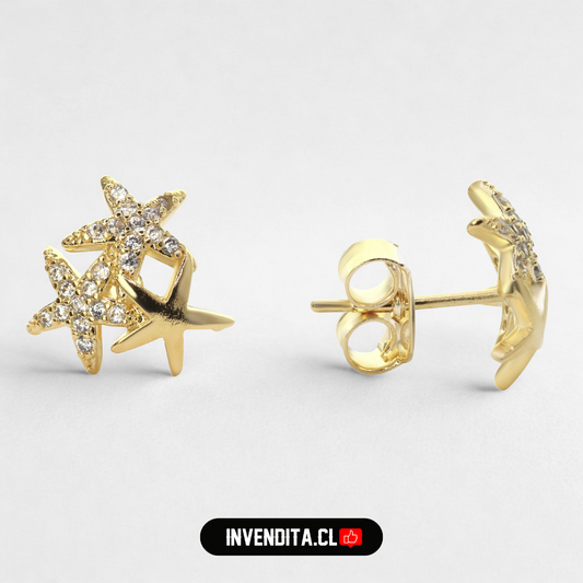 Aros enchapados en oro trio de estrellas lisa y circones