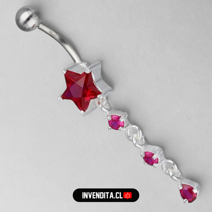 Aro de plata 925 Piercing ombligo estrella con circones de rubí