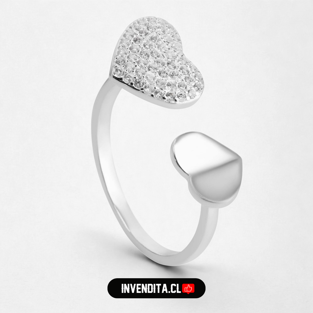 Anillo de plata 925 modelo abierto de puntas corazón de placa y microcircones