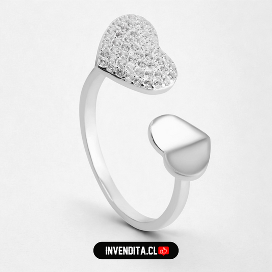 Anillo de plata 925 modelo abierto de puntas corazón de placa y microcircones