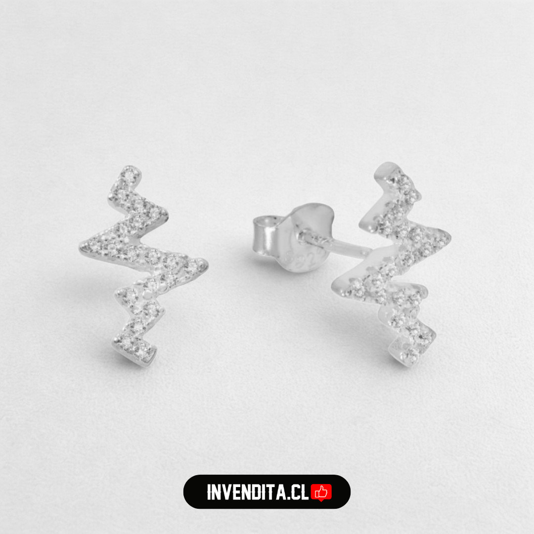 Aros de plata 925 pegado diseño cardiograma micro circón