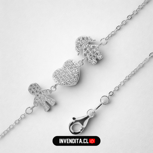 Pulsera de plata 925 figuras y placa corazón con circones
