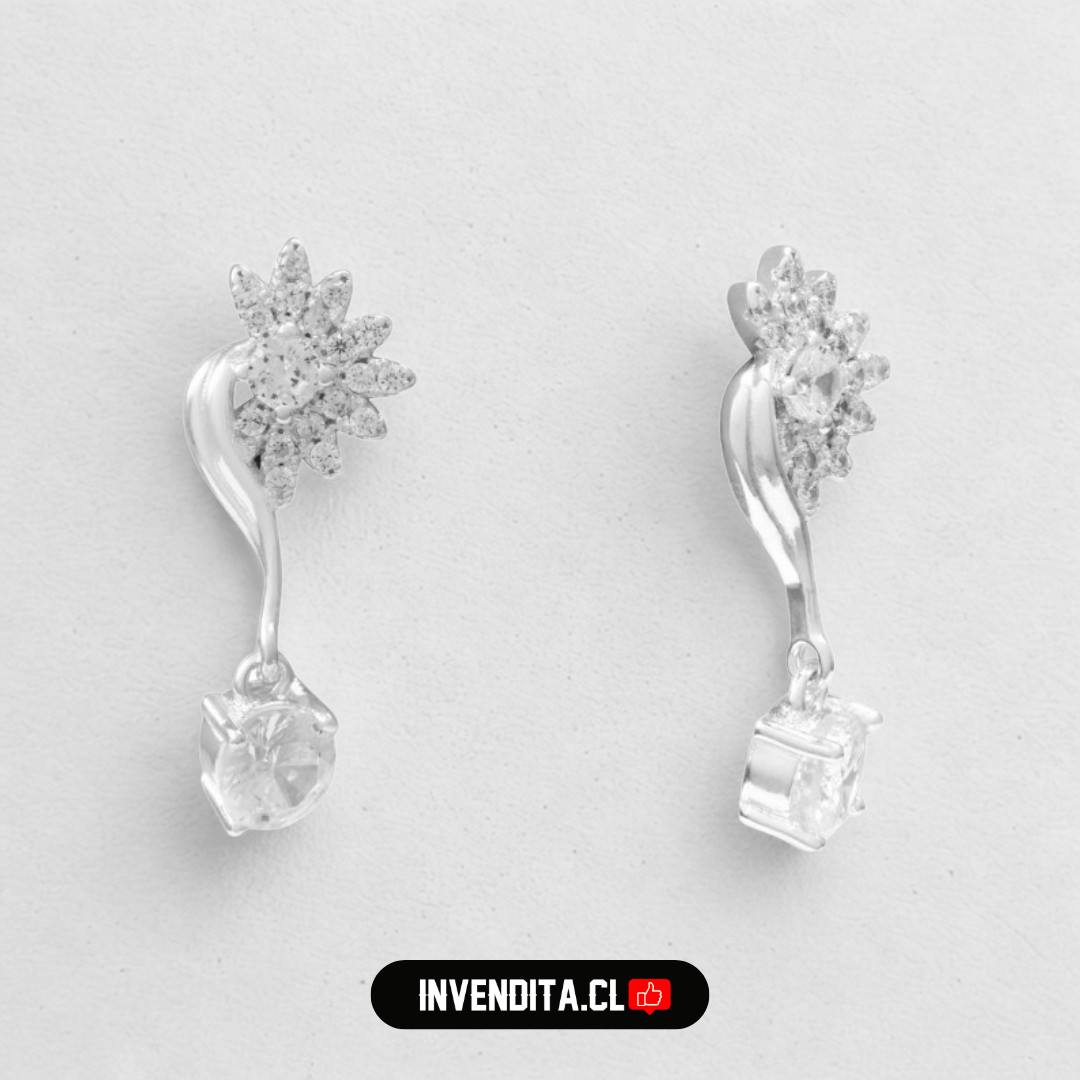 Aros de plata 925 flor Larga con circones