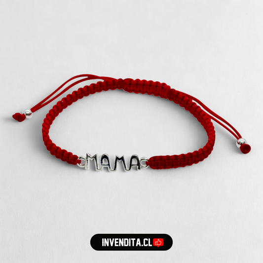 Pulsera de plata 925 "MAMÁ" macramé roja