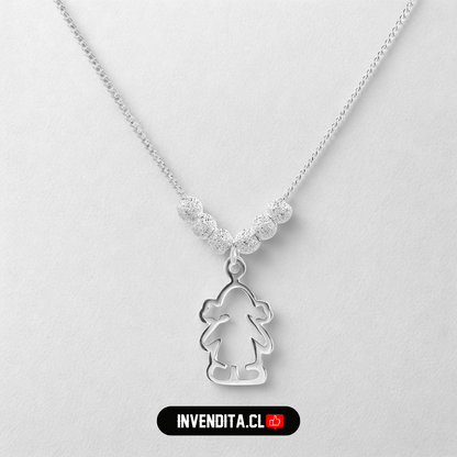 Collar de plata 925 figura niña con esferas satinadas