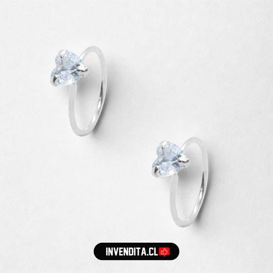 Aros de plata 925 piercing circón corazón