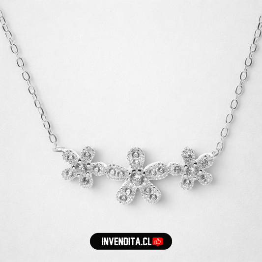 Collar de plata 925 trío de flores con circones incrustados