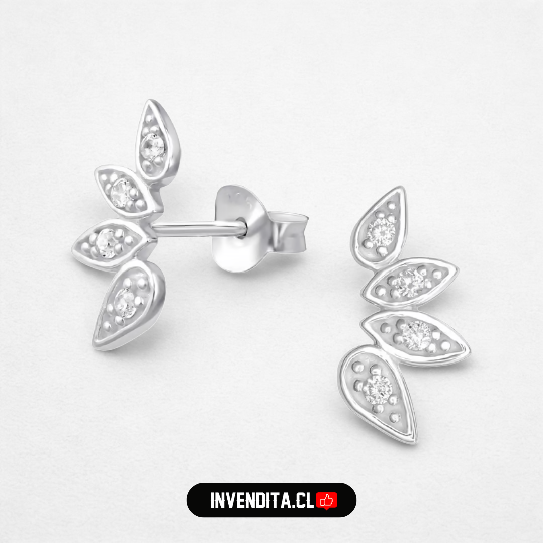 Aros de plata 925 cuatro hojas micro circón