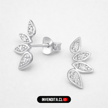 Aros de plata 925 cuatro hojas micro circón