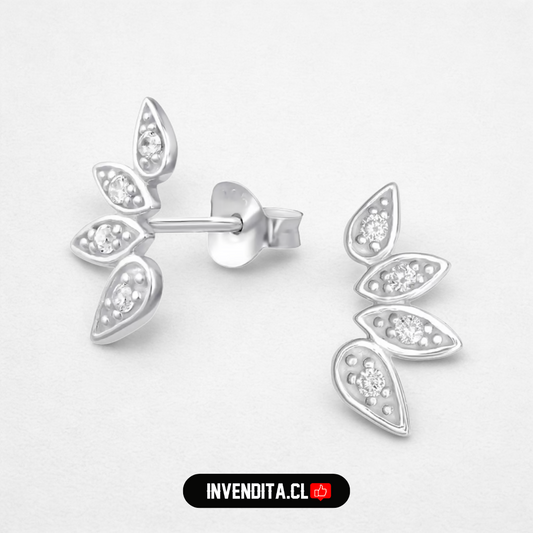 Aros de plata 925 cuatro hojas micro circón