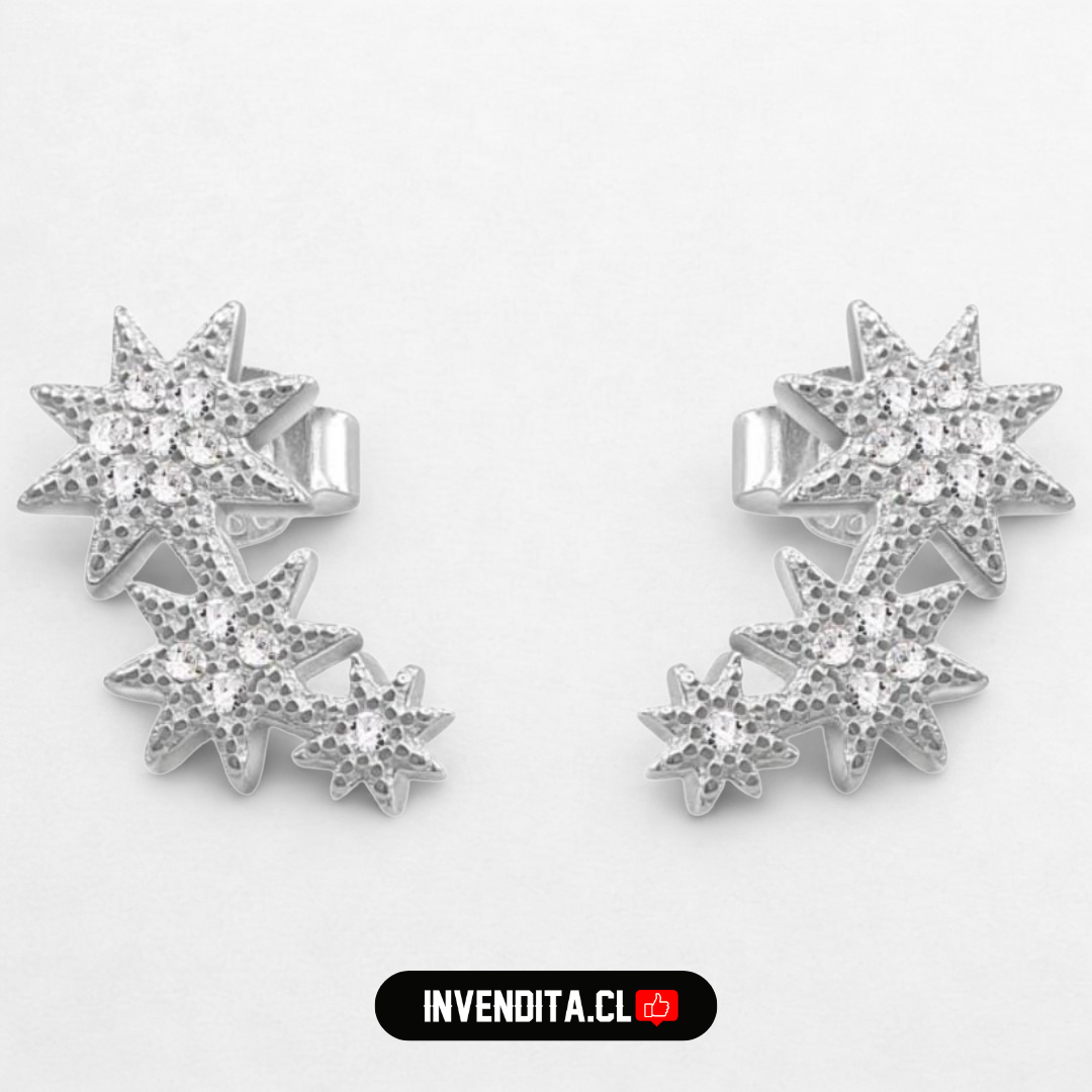 Aros de plata 925 tres estrellas con micro circones