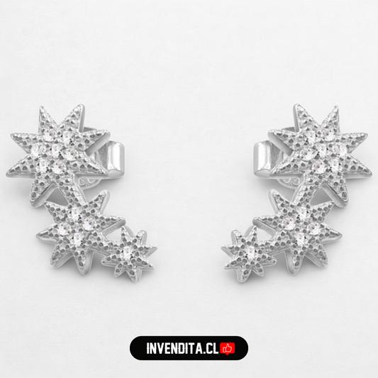 Aros de plata 925 tres estrellas con micro circones