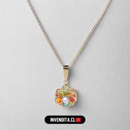 Collar enchapado en oro diseño flor con pétalos de circones de colores
