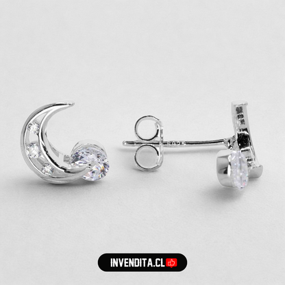 Aros de plata 925 media luna con circón
