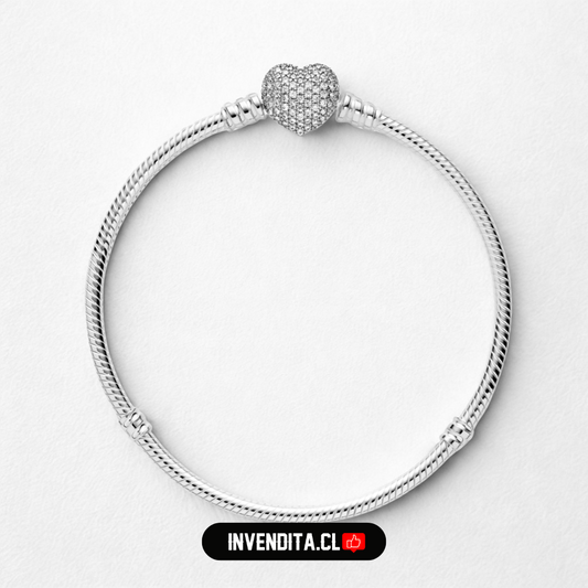 Pulsera estilo pandora de serpiente con broche de corazón centelleante