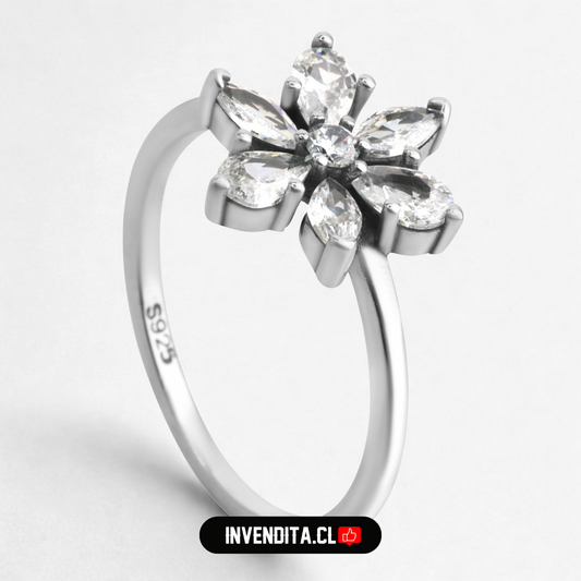 Anillo de plata 925 diseño margarita de circones