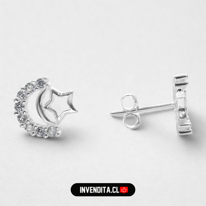 Aros de plata 925 figuras de estrella y luna con circones