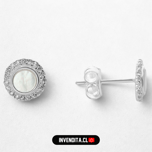 Aros de plata 925 circular con circones y aplicación de nácar