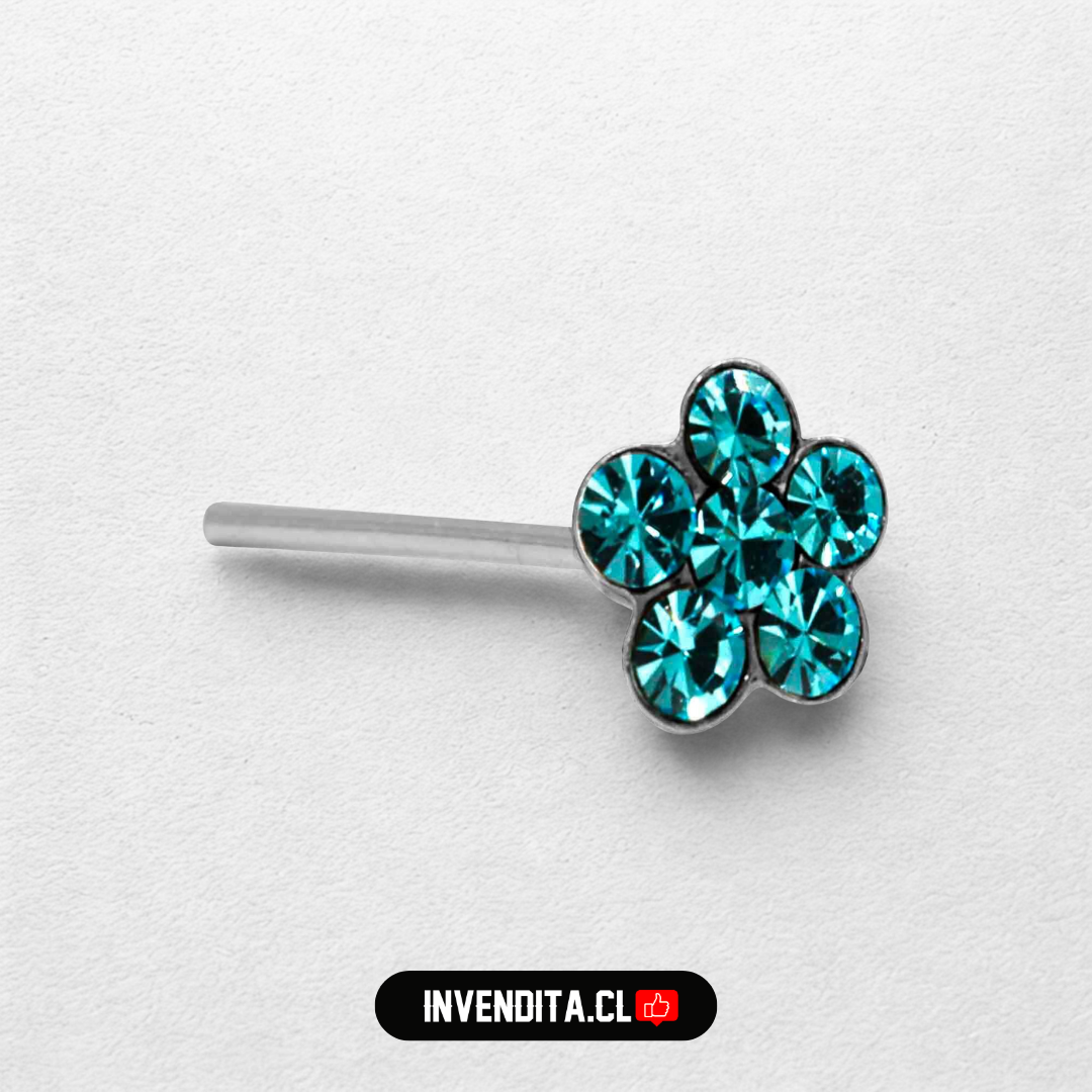 Aros de plata 925 piercing flor con circones verdes
