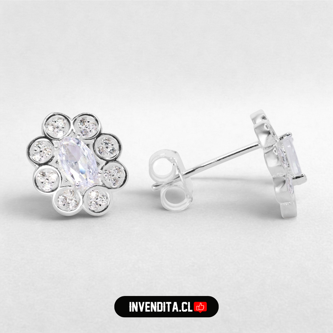 Aros de plata 925 estilo lady con circón central